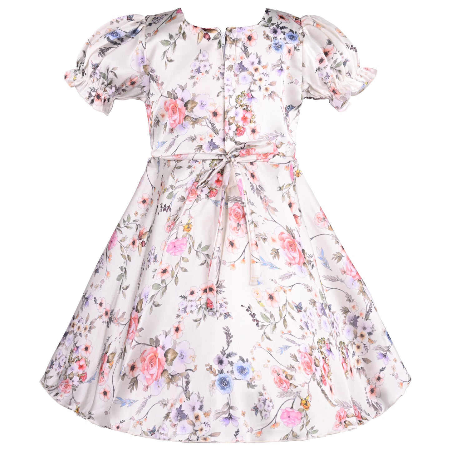 Girls Floral Casual Dress with Puff Sleeves
