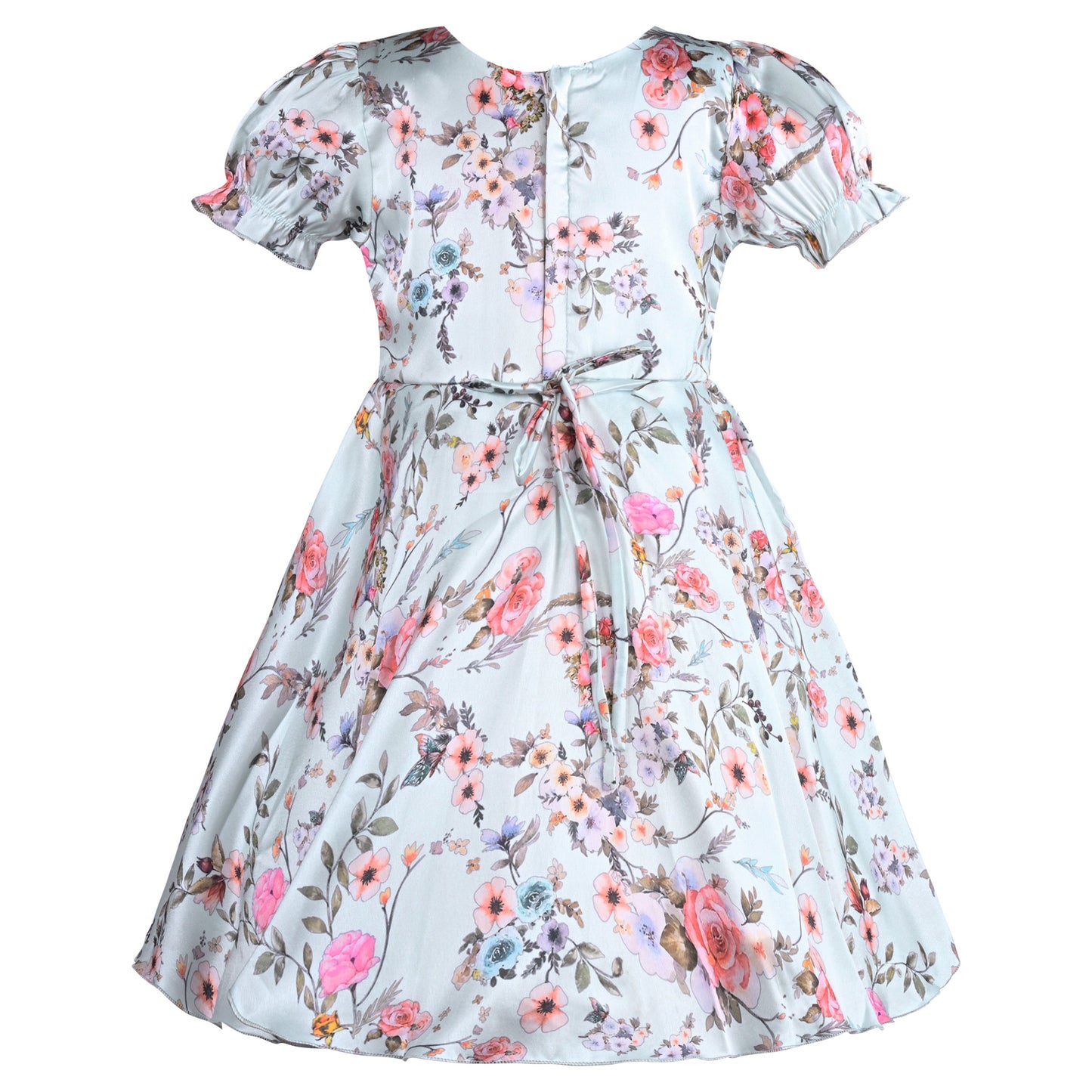 Girls Floral Casual Dress with Puff Sleeves