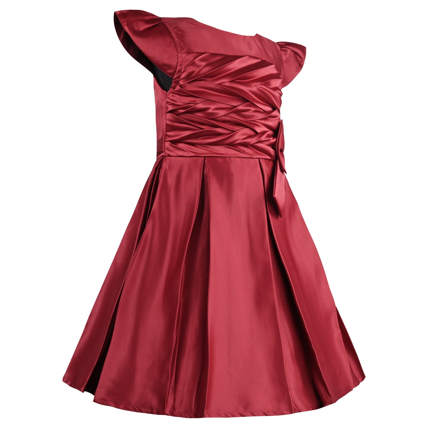 Girls Pleated Solid Fit and Flare Frock Dress