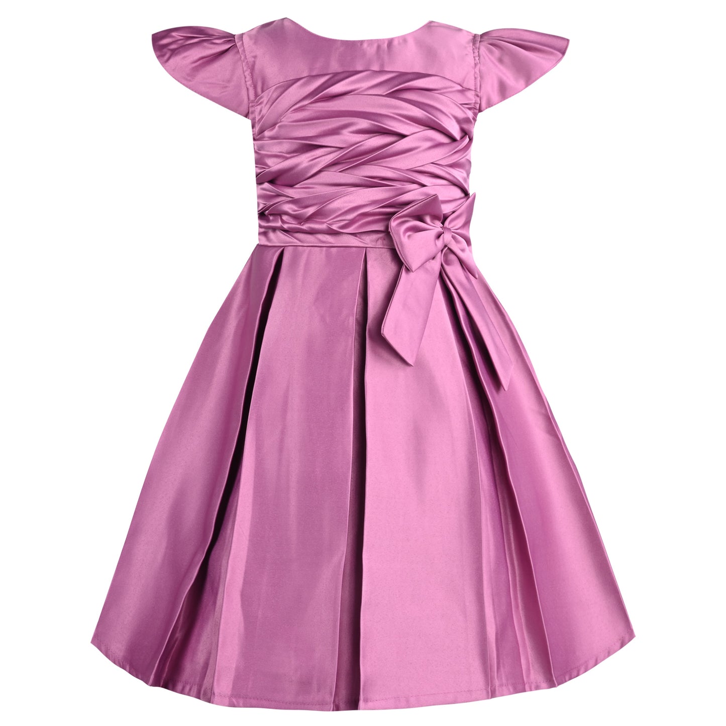 Girls Pleated Solid Fit and Flare Frock Dress