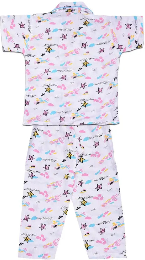 Kids Nightwear Boys & Girls Cotton Blend Shirt & Pyjama Set nd61wht