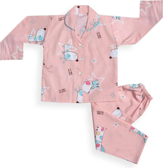 Boys & Girls Printed Polyester Blend Kids Nightwear NDF1001pnkF