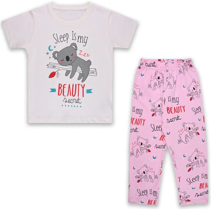 Girls Printed Cotton Blend Kids Nightwear nd89pnk