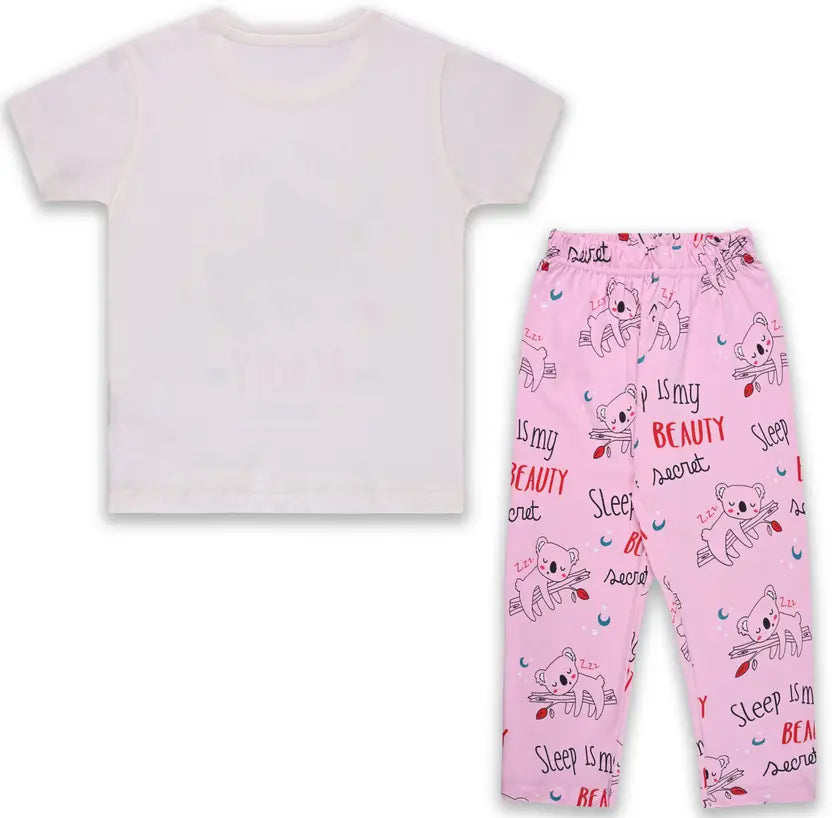 Girls Printed Cotton Blend Kids Nightwear nd89pnk