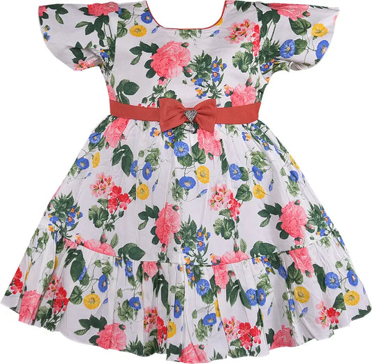 Girls Midi/Knee Length Casual Dress ctn607wht