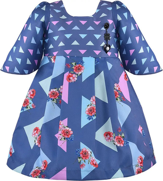 Girls Midi/Knee Length Casual Dress   stn737blu