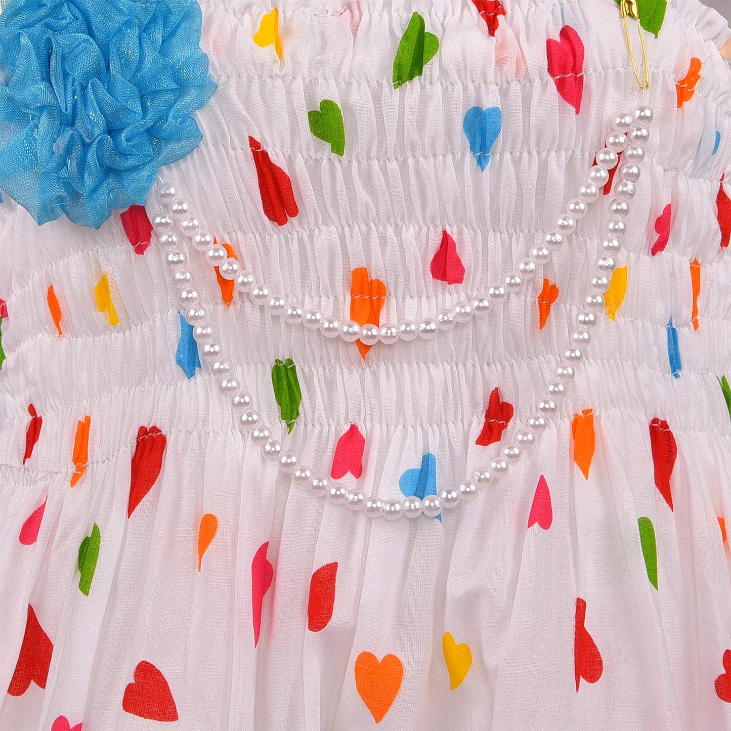 Girls Heart Print Smocking Casual Dress