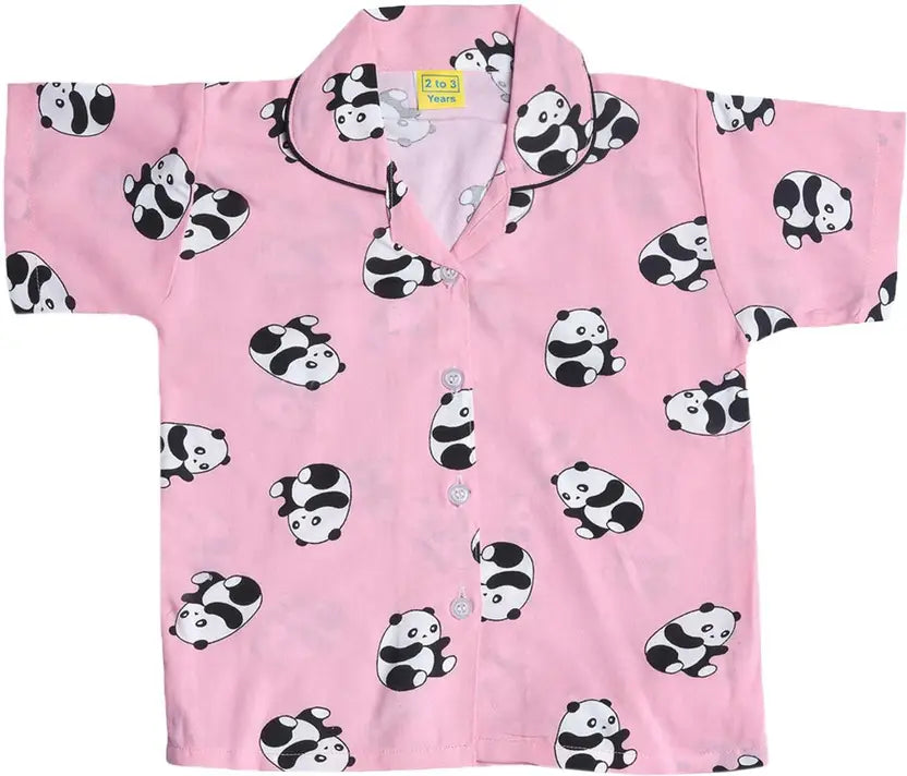 Boys & Girls Printed Cotton Blend Kids Nightwear ND15pnk