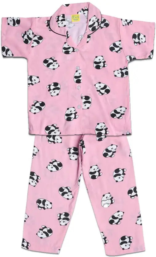 Boys & Girls Printed Cotton Blend Kids Nightwear ND15pnk