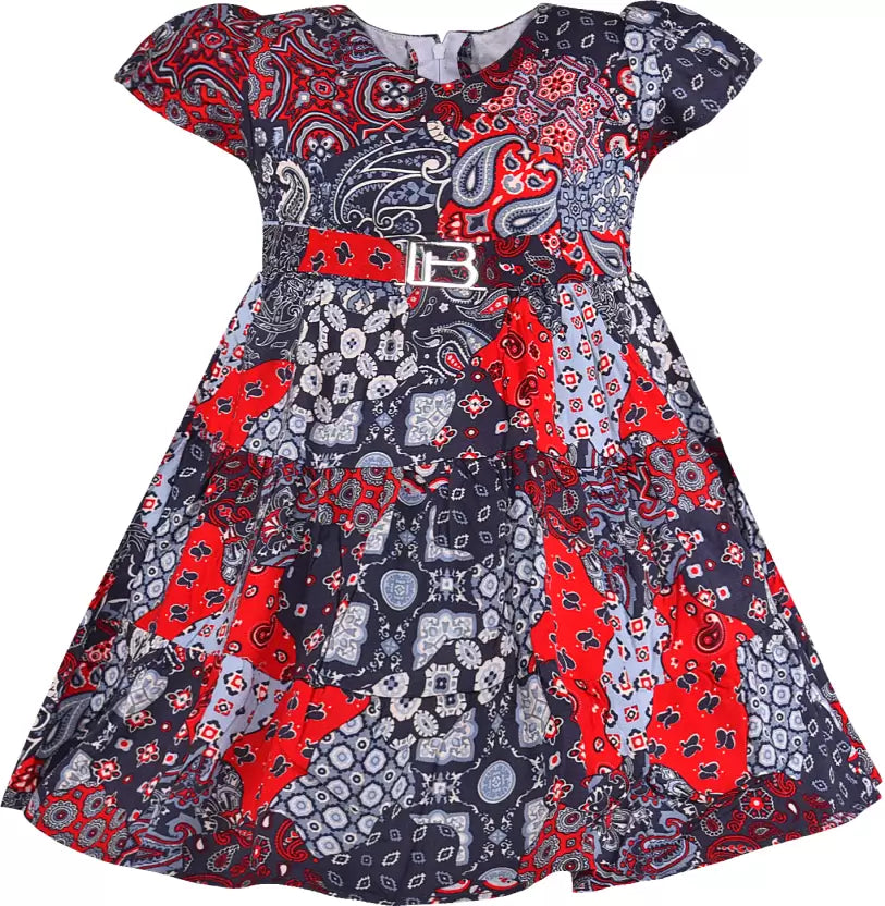 Grey and Red Short Sleeve Printed Dress