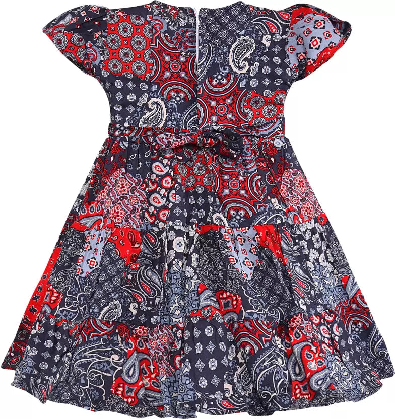 Grey and Red Short Sleeve Printed Dress