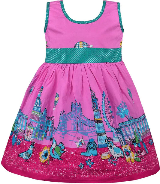 Girls Midi/Knee Length Casual Dress ctn332pnk