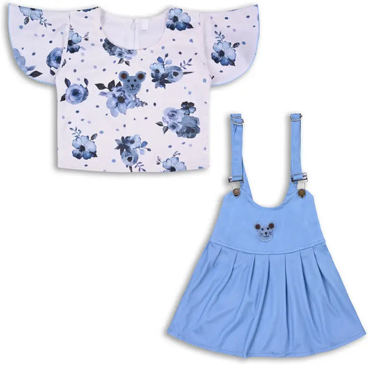 Dungaree For Girls Casual Printed Polycotton csl987blu