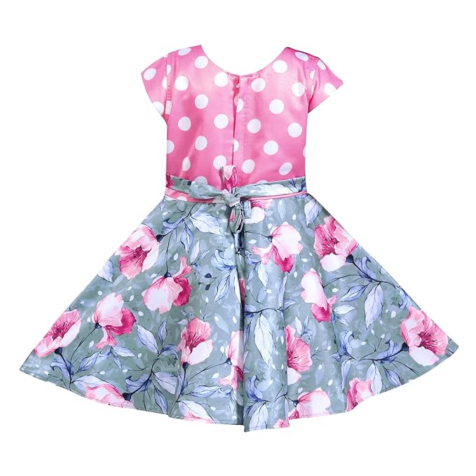 Girls Polka Dots Printed Bow Fit and Flare Dress