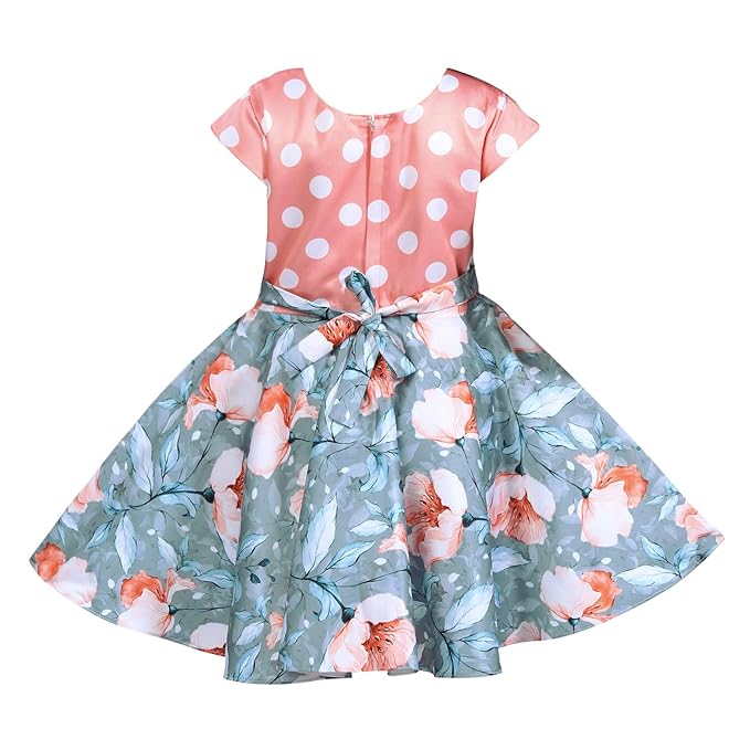 Girls Polka Dots Printed Bow Fit and Flare Dress