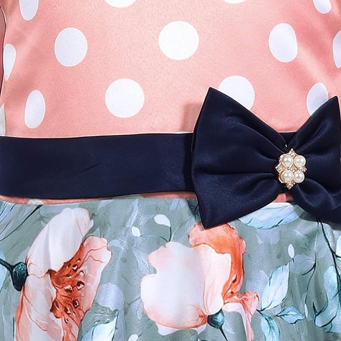 Girls Polka Dots Printed Bow Fit and Flare Dress