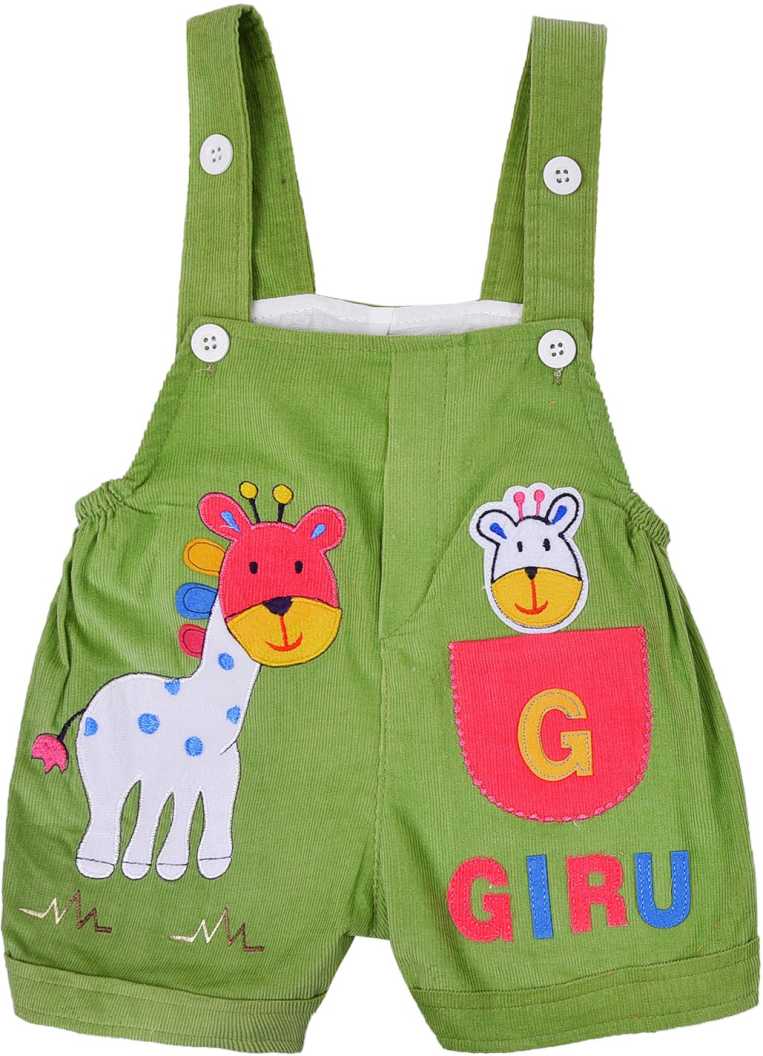 Dungaree For Boys & Girls Casual Animal Print Polycotton(bt08grn)