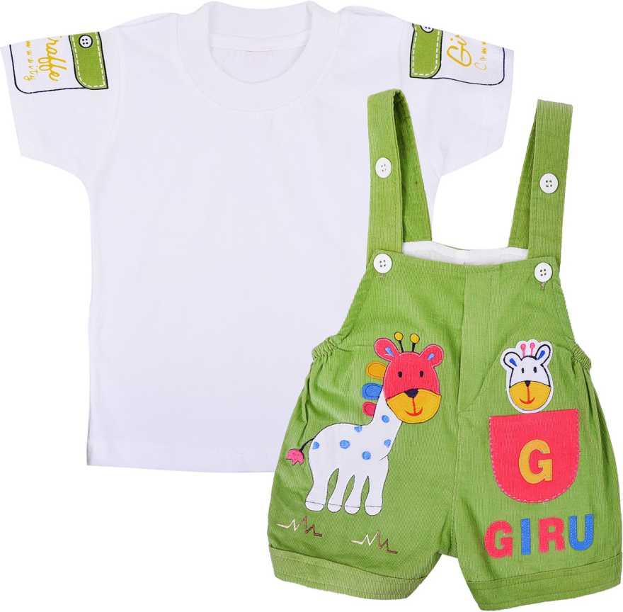 Dungaree For Boys & Girls Casual Animal Print Polycotton(bt08grn)