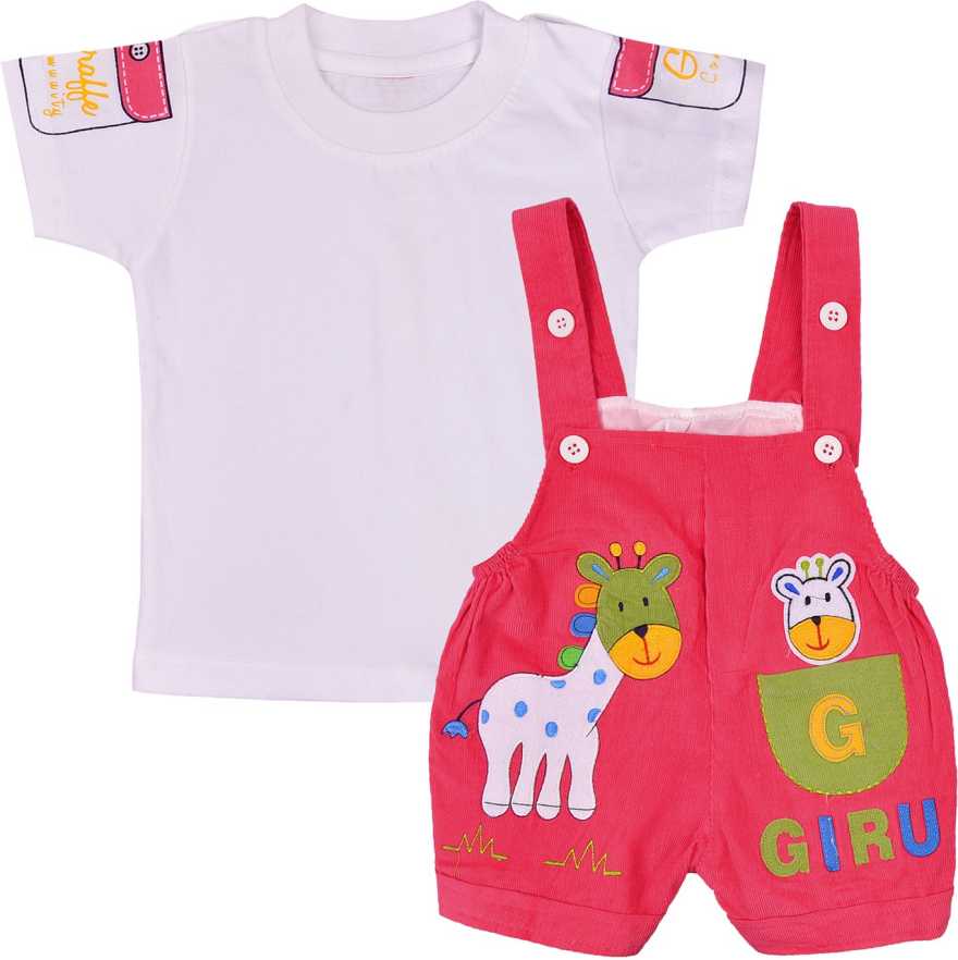 Dungaree For Boys & Girls Casual Animal Print Polycotton  (bt08pnk)