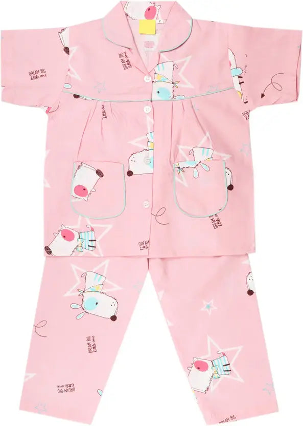 Girls Printed Cotton Blend Kids Nightwear ND11bpnk