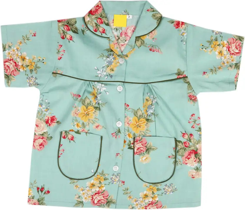 Girls Printed Cotton Blend Kids Nightwear  ND12grn