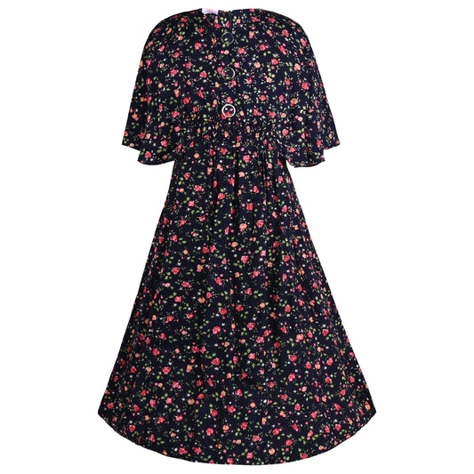 Girls Floral Printed Fit and Flare Dress
