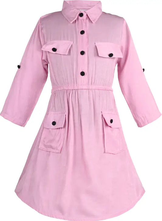 Girls Midi/Knee Length Party Dress cslp1061bpnk