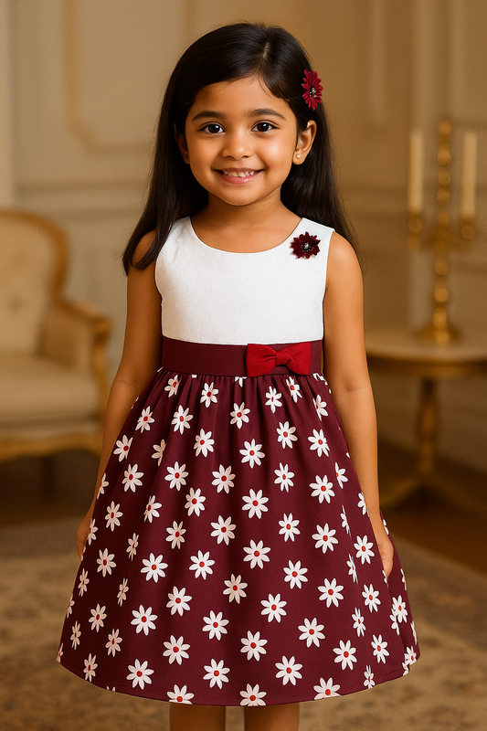 Girls Pure Cotton Floral Printed Bow Summer Dress