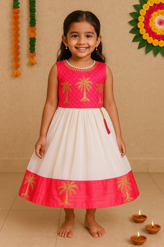 Baby Girls Silk Embroidered Ethnic Frock Dress