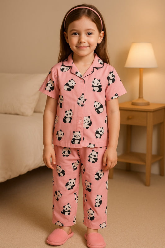 Boys & Girls Printed Cotton Blend Kids Nightwear ND15pnk