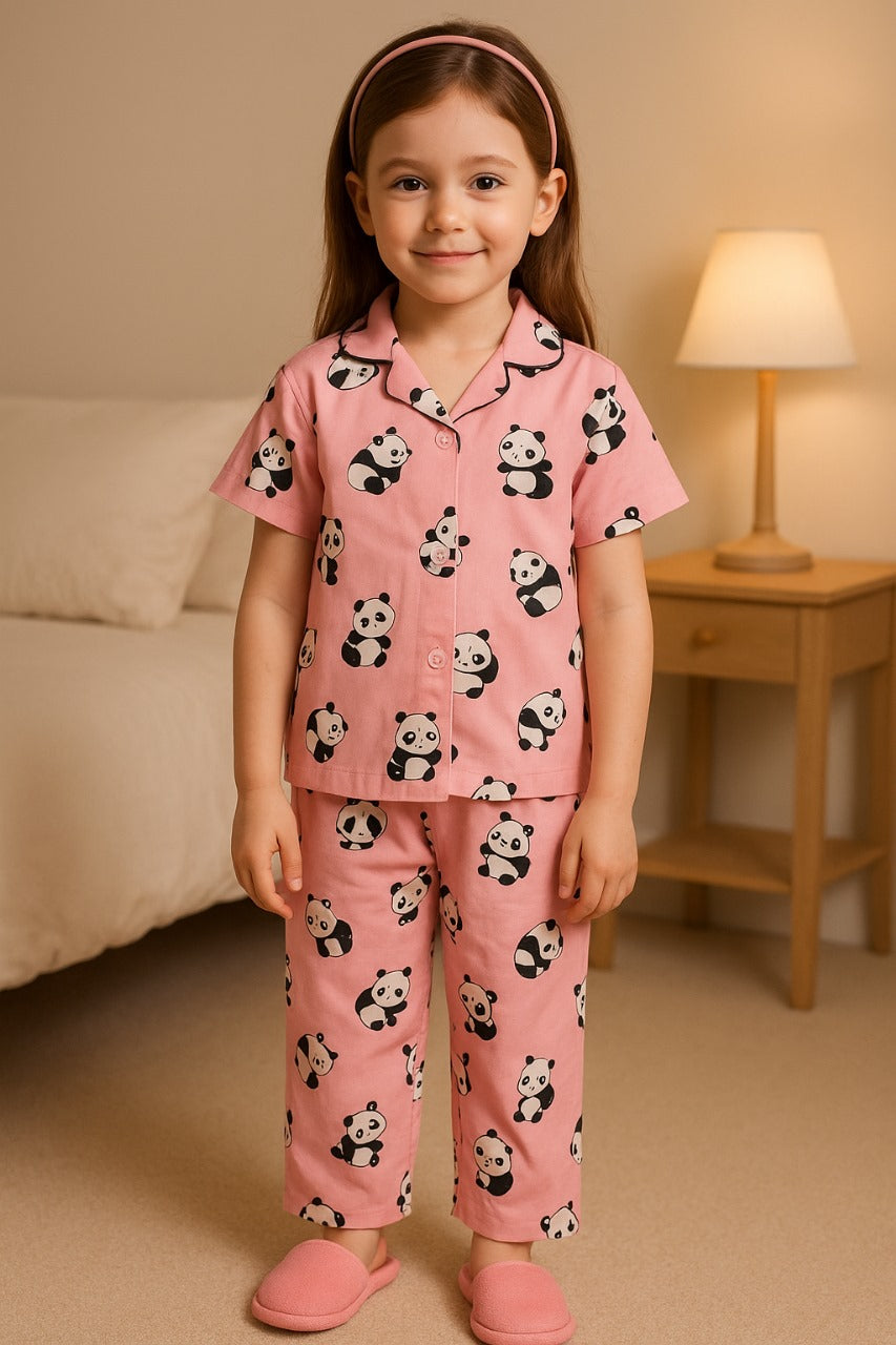 Boys & Girls Printed Cotton Blend Kids Nightwear ND15pnk