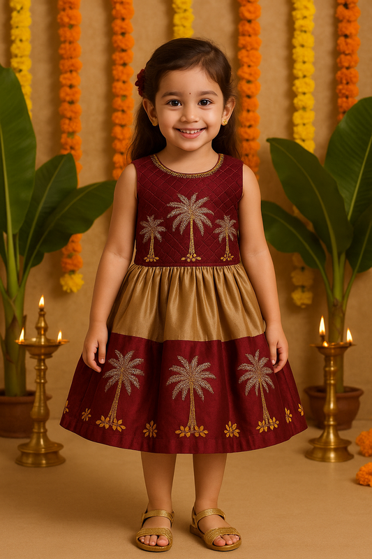 Baby Girls Silk Embroidered Ethnic Frock Dress
