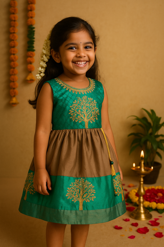 Baby Girls Silk Embroidered Ethnic Frock Dress