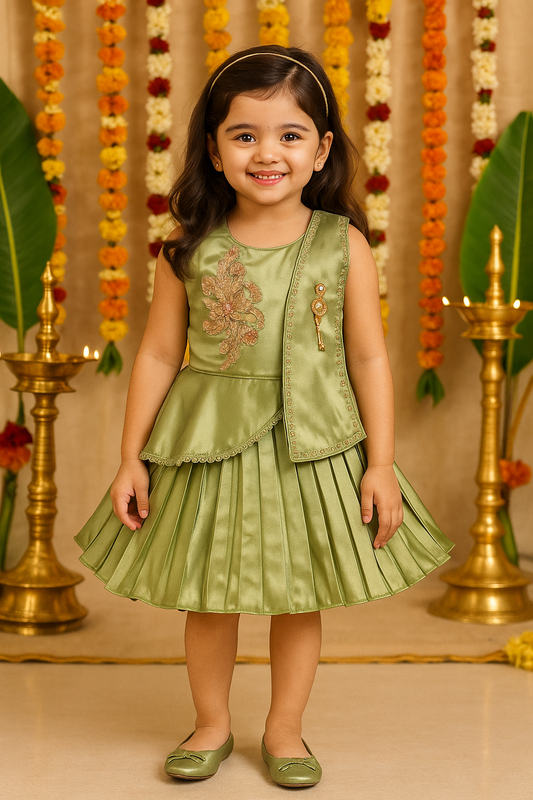 Girls Embroidered Layered Ethnic Dress