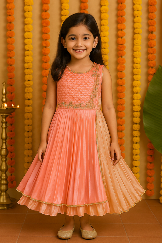 Girls Embroidered Layered Ethnic Dress