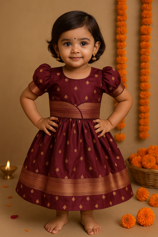 Girls Silk Pattu Pavadai Flare Ethnic Dress