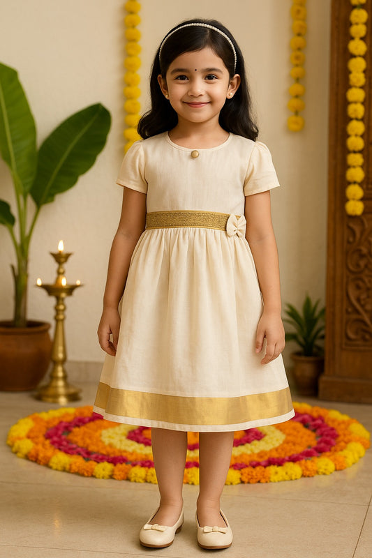 Girls Onam Dress with Bow Design
