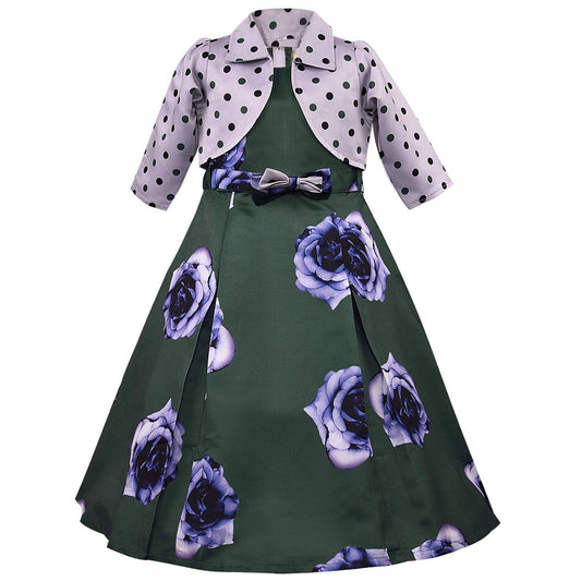 Girls Long Dress Gown with Jacket-(LF215grn)