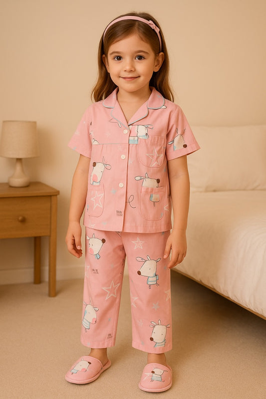 Girls Printed Cotton Blend Kids Nightwear ND11bpnk