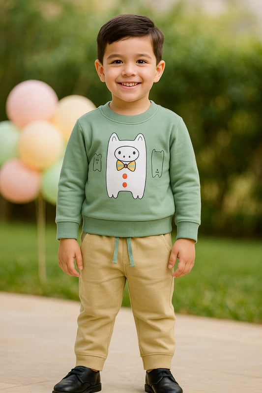 Boys Humour and Comic Patch Work T-Shirt and Trousers  bt607grn
