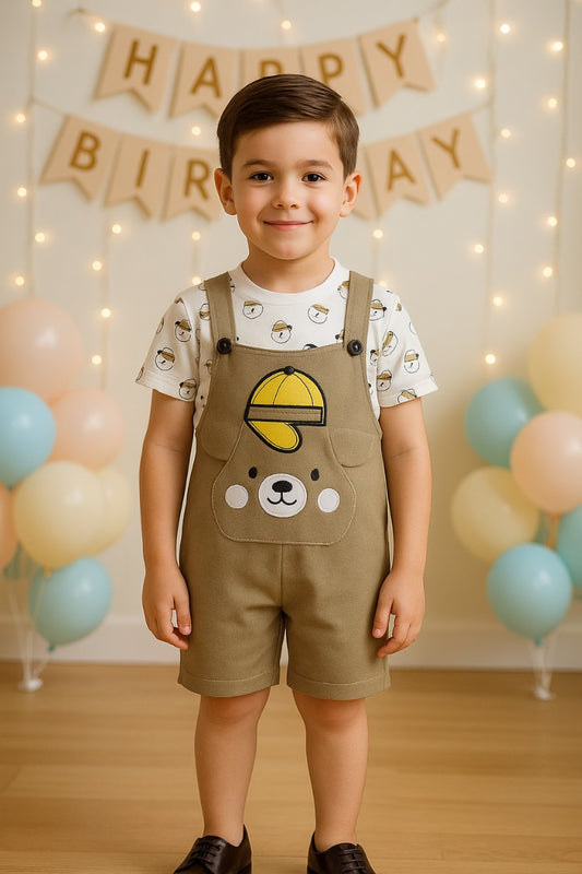 Boys  Summer Conversational Printed Dungaree Set