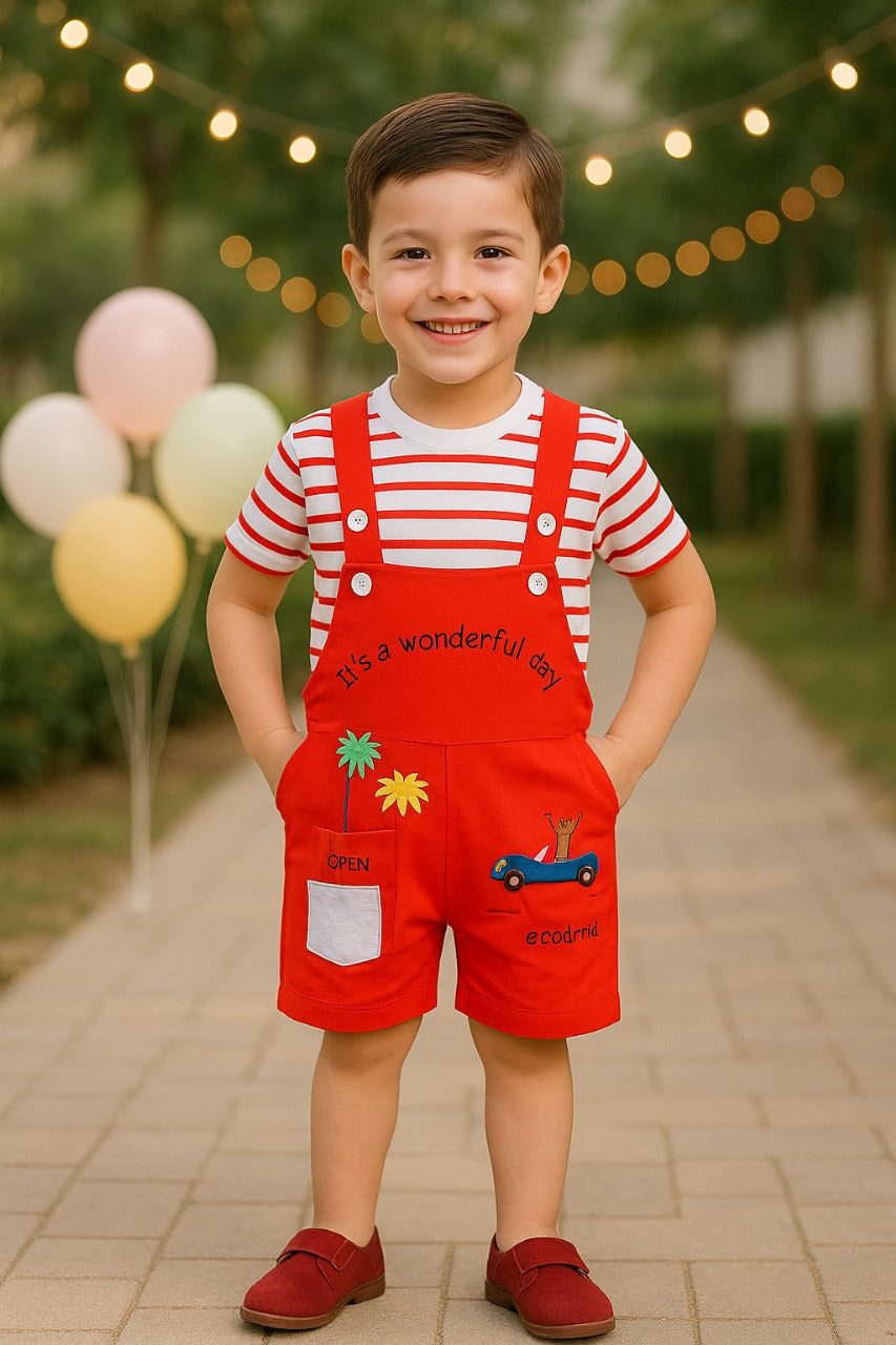Boys Striped T-shirt and Dungaree Clothing Set