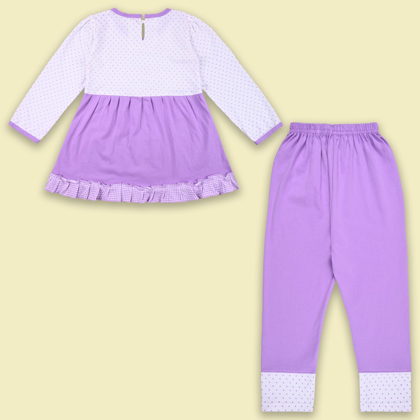 Girls Polka And Applique Print Top And Pant Full Sleeve Clothing Se