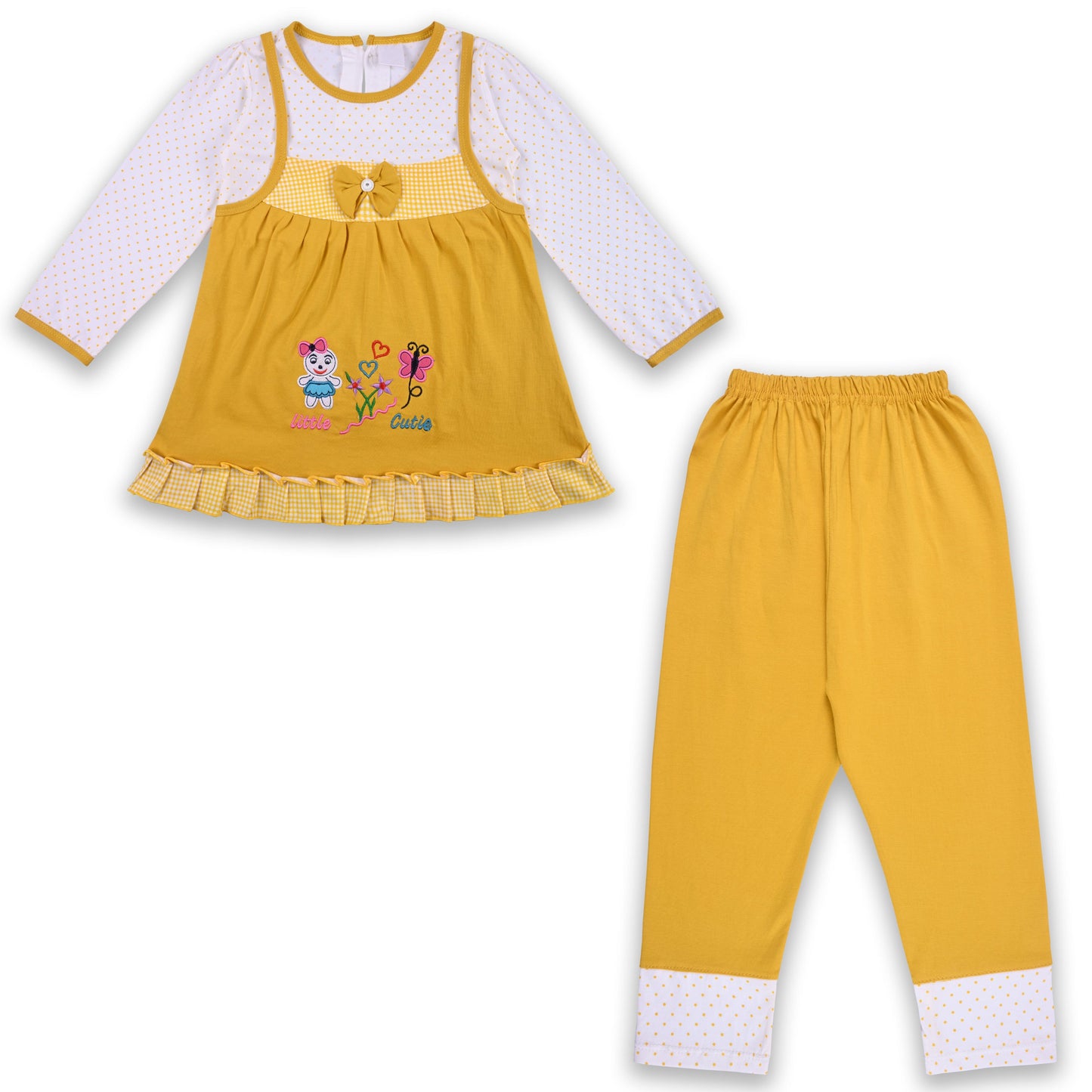 Girls Polka And Applique Print Top And Pant Full Sleeve Clothing Se
