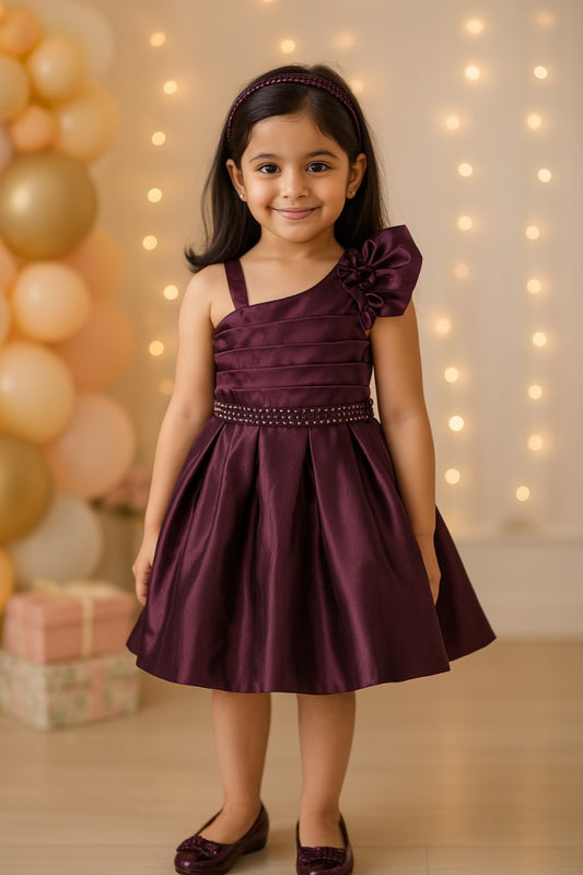One-Shoulder Balloon Sleeve Party Dress for Girls