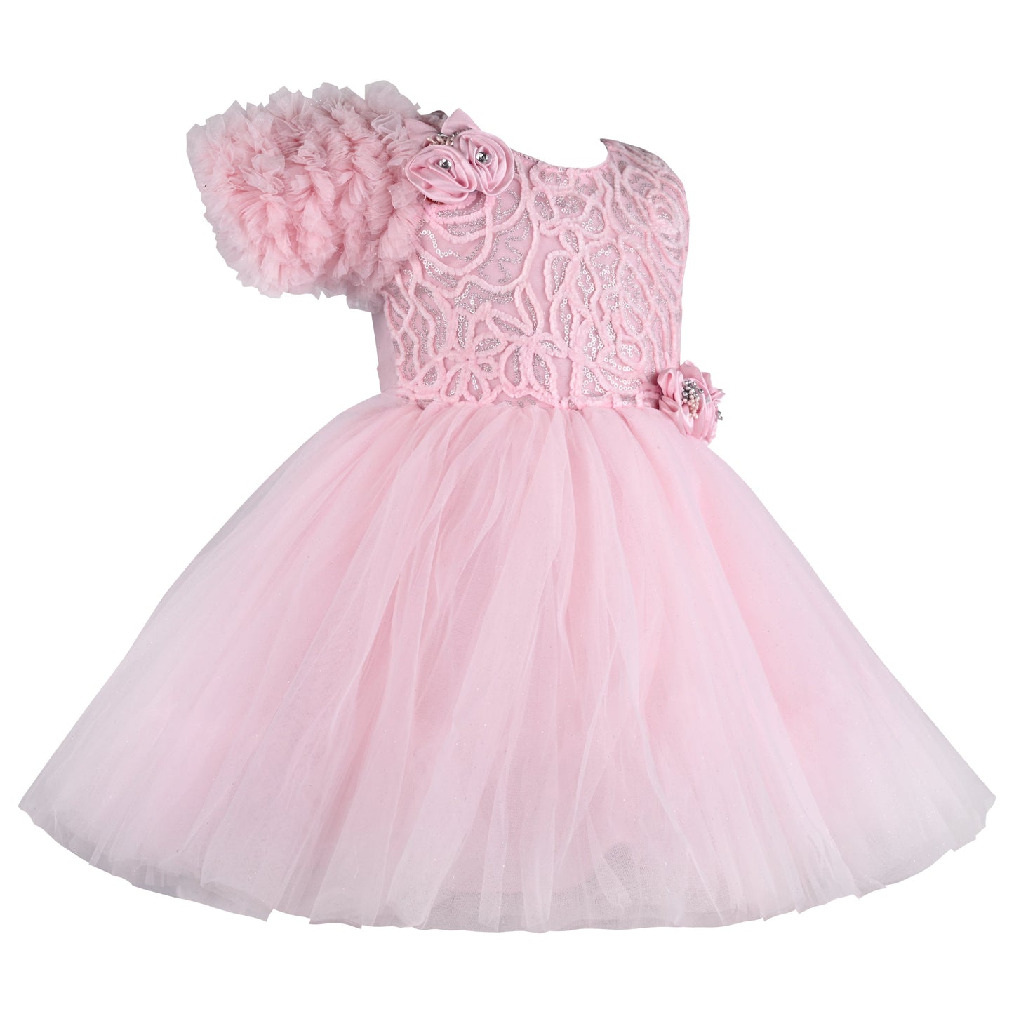 Girls Solid Net Fabric A-Line Frock Dress