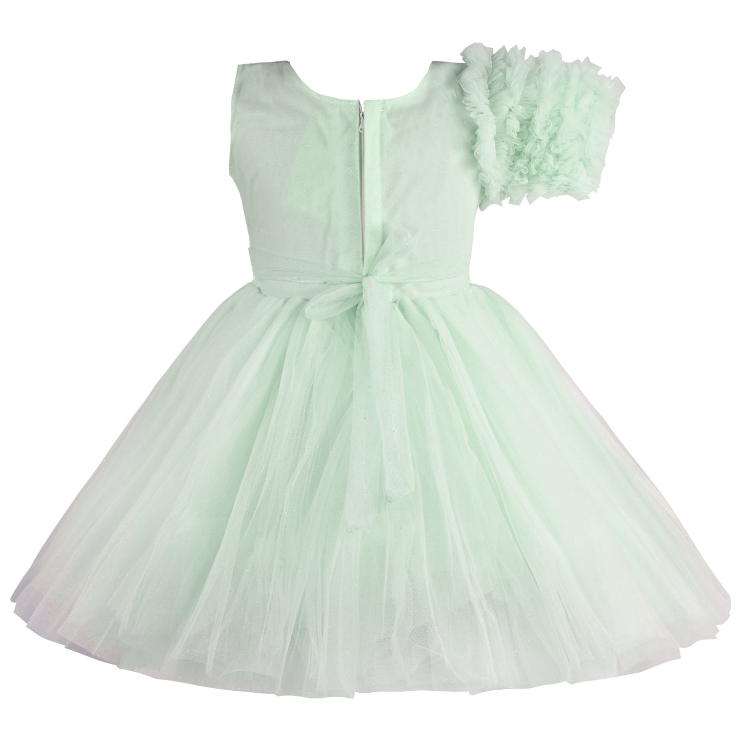 Girls Solid Net Fabric A-Line Frock Dress
