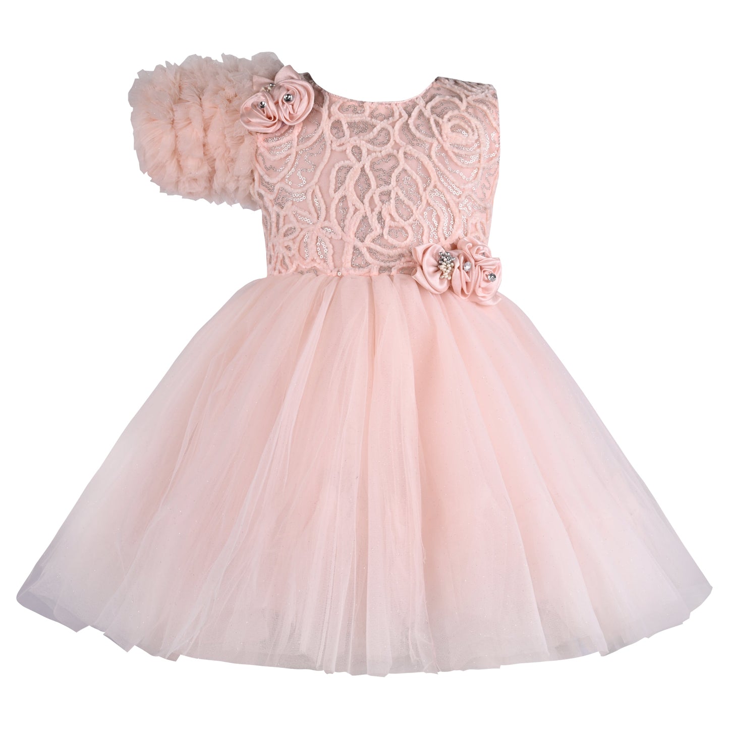 Girls Solid Net Fabric A-Line Frock Dress