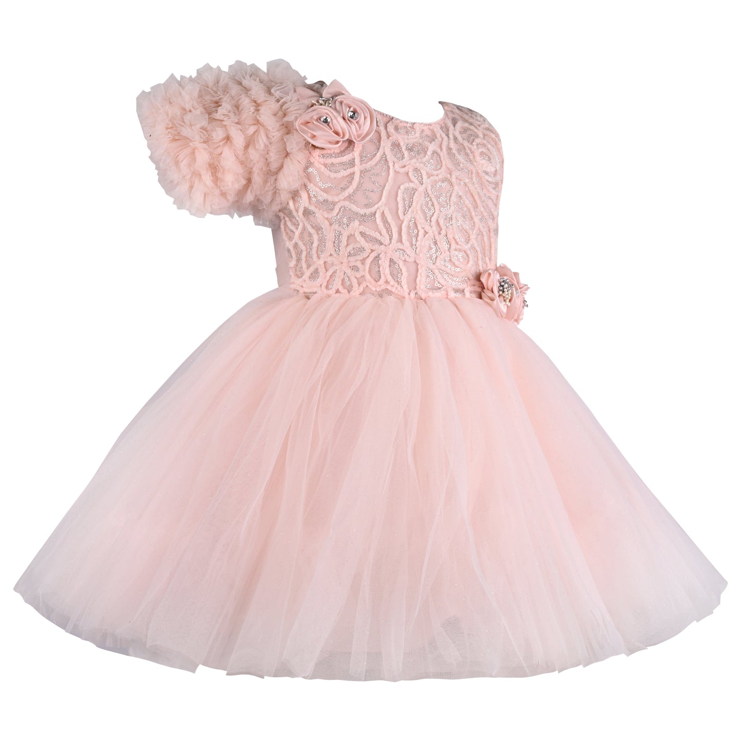 Girls Solid Net Fabric A-Line Frock Dress