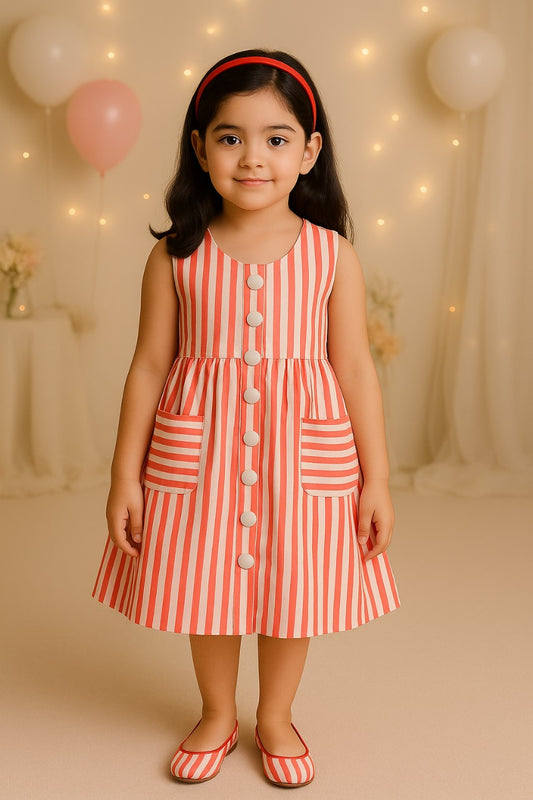 Girls Midi/Knee Length Casual Dress ctn333pnk